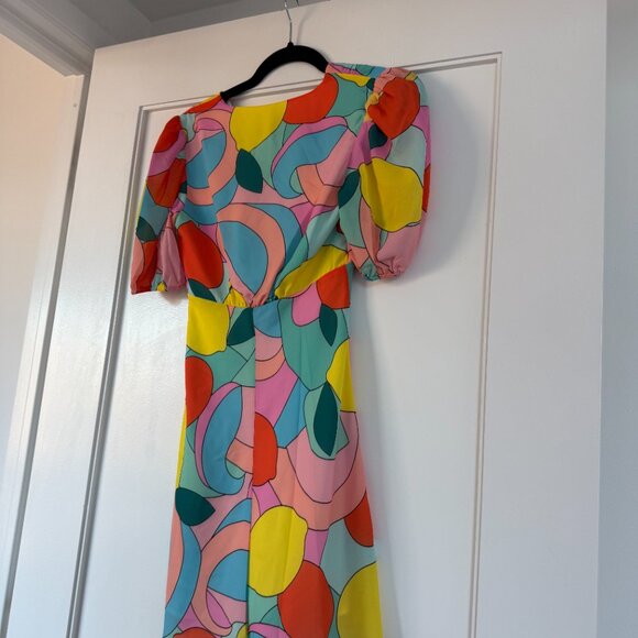 NWT Staud Milla A-line Mini Dress Georgette Citrus Kaleidoscope V-Neck Sz 00 - Picture 7 of 9